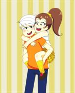 artist:flor carrying character:lincoln_loud character:luan_loud looking_at_another looking_back piggyback smiling // 800x1000 // 229.9KB