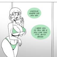 aged_up artist:chillguydraws au:thicc_verse bikini character:leni_loud comic dialogue open_mouth solo swimsuit // 1200x1200 // 274KB