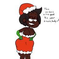 artist:sl0th big_ass big_breasts breasts character:rita_loud dialogue dress gloves hands_on_hips raceswap santa_dress santa_hat santa_outfit solo thick_thighs wide_hips // 800x800 // 119.6KB
