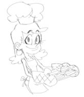 2016 apron artist:drawfriend baking character:leni_loud chef_hat cooking holding_object looking_at_viewer sketch smiling solo // 478x555 // 66.7KB