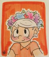 2017 artist:secretlyanimated blushing character:lincoln_loud flower flower_crown flowers looking_at_viewer photo smiling solo // 1080x1257 // 140KB