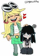 alternate_outfit artist:marcustine blushing character:leni_loud character:lucy_loud cheerleader cheerleader_outfit hearts smiling // 2182x3000 // 488.5KB