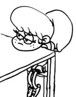 2017 artist:gspic bored chair character:lynn_loud half-closed_eyes leaning looking_to_the_side sitting solo table // 335x429 // 47KB