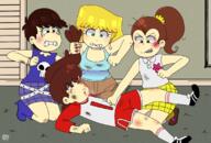 2019 abuse angry artist:flor bullying character:lori_loud character:luan_loud character:luna_loud character:lynn_loud hair_pull hurt lying on_back on_knees punch // 1126x765 // 676KB
