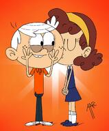 2023 artist:angelalonsso06 character:cristina character:lincoln_loud cheek_kiss cristinacoln eyes_closed hands_on_cheeks hands_together kiss looking_to_the_side smiling // 972x1177 // 95KB
