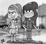 2018 artist:jake-zubrod black_and_white character:luan_loud character:maggie half-closed_eyes // 1024x992 // 182.5KB