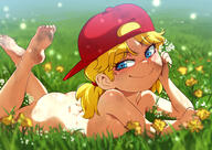 absurdres artist:jcm2 ass blushing character:lana_loud cute dirty_feet grass hat looking_at_viewer nude smiling solo tagme // 4093x2894 // 3.6MB