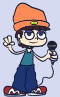 2016 alternate_outfit artist:skeluigi character:luna_loud cosplay holding_object looking_at_viewer microphone parappa_the_rapper peace_sign smiling // 496x797 // 20KB