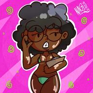 2022 artist:nagihq bare_breasts character:lisa_loud clipboard holding_object micro_bikini oil raceswap solo swimsuit thick_thighs wide_hips // 2500x2500 // 547.5KB