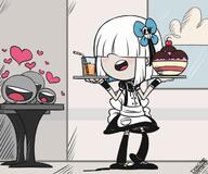2017 alternate_hairstyle alternate_outfit artist:donchibi character:anonymous character:lucy_loud cloud gothic_lolita hair_bow hair_ornament hearts holding_beverage holding_food ice_cream looking_to_the_side open_mouth table waitress // 1200x997 // 420KB