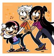 2023 aged_up artist:valentinaart character:lincoln_loud character:molly_loud character:ronnie_anne_santiago dancing hands_on_hips hands_on_shoulders looking_up love_child original_character ronniecoln smiling // 1622x1662 // 332KB