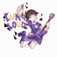 2016 artist_request character:luna_loud guitar jumping purple_eyes solo text // 898x899 // 275KB