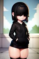 2023 aI-generated character:lucy_loud looking_to_the_side solo sweater thick_thighs thigh_highs // 1024x1536 // 1.5MB