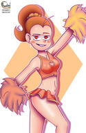2021 alternate_outfit armpit artist:exod1al ass blushing boob_window character:luan_loud cheerleader cheerleader_outfit cleavage looking_at_viewer midriff pose raised_arm raised_eyebrow smiling solo // 5000x7680 // 5.7MB