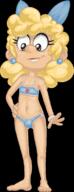 2017 alternate_hairstyle alternate_outfit artist:caencer barefoot bow bulge character:lincoln_loud crossdressing eyes_closed feet hand_on_hip heart looking_down makeup midriff pixel_art smiling solo swimsuit transparent_background wig // 307x796 // 19KB