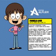 artist:DrAlfleix character:fiorella_loud fionacoln looking_at_viewer love_child spanish text waving // 2545x2546 // 485.6KB