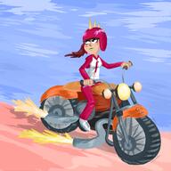 2017 alternate_outfit artist:scobionicle99 character:lynn_loud driving frowning helmet looking_to_the_side motorcycle sitting skull solo // 1000x1000 // 604KB
