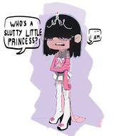 alternate_outfit artist:polyle blushing boots character:lucy_loud dialogue gloves high_heel_boots solo thigh_boots tiara // 1059x1280 // 598.3KB