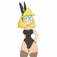 2017 alternate_outfit animal_ears artist:pyg bunny_ears bunnysuit character:rita_loud cleavage corset fishnets half-closed_eyes hand_behind_back hand_on_hip headband looking_at_viewer smiling solo thick_thighs wide_hips // 1000x1000 // 63KB
