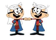 ace_savvy character:lincoln_loud character:linka_loud looking_at_another smiling square_crossover superhero // 2108x1528 // 515.1KB