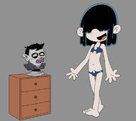 artist:skull barefoot bikini character:edwin character:lucy_loud feet looking_at_another midriff open_mouth smiling solo swimsuit // 793x706 // 136KB