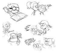 2016 artist:dipper book bruise brush character:leni_loud character:lincoln_loud character:lisa_loud character:lola_loud character:luan_loud character:lynn_loud character:ronnie_anne_santiago cheerleader dialogue group jumping lying on_front reading sketch tears text // 1200x1100 // 441KB