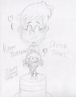 2017 artist:julex93 birthday cake carrying character:lily_loud character:luna_loud diaper eyes_closed food hearts nipples open_mouth sketch smiling text // 660x845 // 78KB
