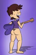 2016 artist:scobionicle99 ass character:luna_loud eyes_closed freckled_ass freckled_thighs guitar holding_object instrument open_mouth rear_view smiling solo underwear // 1200x1800 // 546KB