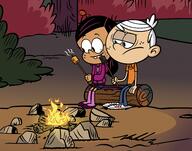 2022 artist:kyloroud95 character:lincoln_loud character:ronnie_anne_santiago fire frowning interracial marshmallow night ronniecoln sitting tagme // 2800x2200 // 1.5MB
