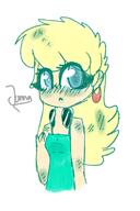 2017 artist:lenidusen blushing character:leni_loud dirty looking_at_viewer messy_hair solo text // 500x750 // 213KB