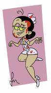 2019 artist:jose-miranda biting_lip blood character:maria_santiago cleavage costume halloween high_heels holiday nurse pose smiling solo thick_thighs wide_hips zombie // 817x1494 // 83.9KB