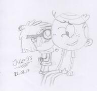 2017 artist:julex93 character:lincoln_loud character:lisa_loud eyes_closed heart kissing lisacoln looking_at_another sketch // 477x450 // 44KB