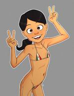 2022 artist:vs_drawfag bikini blushing character:ronnie_anne_santiago flag looking_at_viewer mexican mexican_flag micro_bikini peace_sign simple_background smiling solo wardrobe_malfunction // 2040x2640 // 848.9KB
