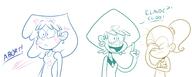 2016 artist:scobionicle99 character:leni_loud character:lori_loud character:luan_loud character:peridot cosplay dialogue eyes_closed sketch source_request steven_universe text // 2000x800 // 326KB