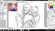 2017 artist:lioxdz artist:yourhead background_character character:lincoln_loud character:panda_qt groping hand_on_chin hand_under_clothes hands_on_hips looking_at_another open_mouth pandacoln sketch smiling spanish text wip // 1364x766 // 301KB