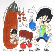 2016 artist:komi114 boxing_gloves character:lynn_loud epic_world kim_byeong_joon korean punching_bag text // 893x863 // 201KB