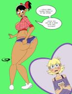 alternate_hairstyle artist:chillguydraws ass au:thicc_verse bare_breasts big_ass big_breasts character:lily_loud character:stella_zhau shorts // 2550x3300 // 1.1MB