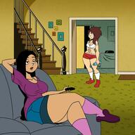 aged_up alternate_hairstyle artist:chillguydraws ass au:thicc_verse big_ass big_breasts bra character:lynn_loud character:ronnie_anne_santiago couch edit freckles gym_shorts living_room muscular_female remote_control shorts socks tagme thick_thighs underwear // 1500x1500 // 324.5KB