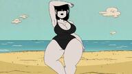 aged_up artist:chillguydraws au:thicc_verse bare_breasts beach big_breasts character:lucy_loud edit one_piece_swimsuit pose solo swimsuit thick_thighs // 1193x670 // 70KB