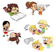 2017 artist:dipper book bruise brush character:leni_loud character:lincoln_loud character:lisa_loud character:lola_loud character:luan_loud character:lynn_loud character:ronnie_anne_santiago cheerleader coloring dialogue edit holding_object jumping lying on_front reading tears // 1200x1100 // 522KB