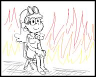 2017 animated artist_request chair character:leni_loud dialogue edit editor:emeritus fire gunshow meme parody redraw sitting smiling solo text // 384x310 // 135KB
