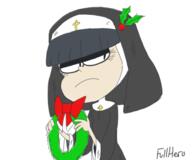 2016 artist:fullhero18 character:maggie christmas frowning holding_object wreath // 600x500 // 114KB