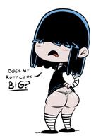 2016 artist:scobionicle99 ass big_ass blushing character:lucy_loud dialogue open_mouth panties solo text underwear // 600x850 // 134.2KB