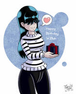 2020 aged_up artist:julex93 birthday character:lucy_loud gift heart holding_object smiling solo sweater wide_hips // 1800x2200 // 333.7KB