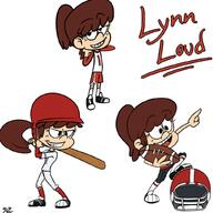 2016 alternate_outfit artist:zrei baseball baseball_bat character:lynn_loud football helmet holding_object looking_at_viewer pointing smiling sportswear text // 1024x1024 // 389KB