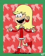 2017 alternate_outfit artist:julex93 character:leni_loud christmas christmas_dress christmas_outfit looking_at_viewer open_mouth simpler_background smiling solo // 2000x2500 // 2.7MB