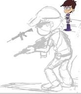 2016 alternate_outfit artist:lecoreco artist:masterhation artist_request character:luna_loud collaboration glasses gloves gun hat holding_gun holding_weapon looking_to_the_side profile_view sketch // 770x894 // 120KB
