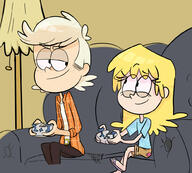 2016 age_swap aged_down aged_up artist:pyg au:little_lori character:lincoln_loud character:lori_loud couch game_controller holding_object lamp sitting smiling // 1000x900 // 523KB