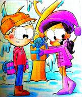 2021 artist:valentinaart blushing character:lincoln_loud character:ronnie_anne_santiago looking_at_another ronniecoln snow winter_clothes // 1083x1280 // 481.0KB