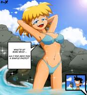 artist:eddyx bikini character:bobby_santiago character:lori_loud dialogue lobby looking_at_viewer phone pose smiling sparkle swimsuit water // 1426x1568 // 1.2MB